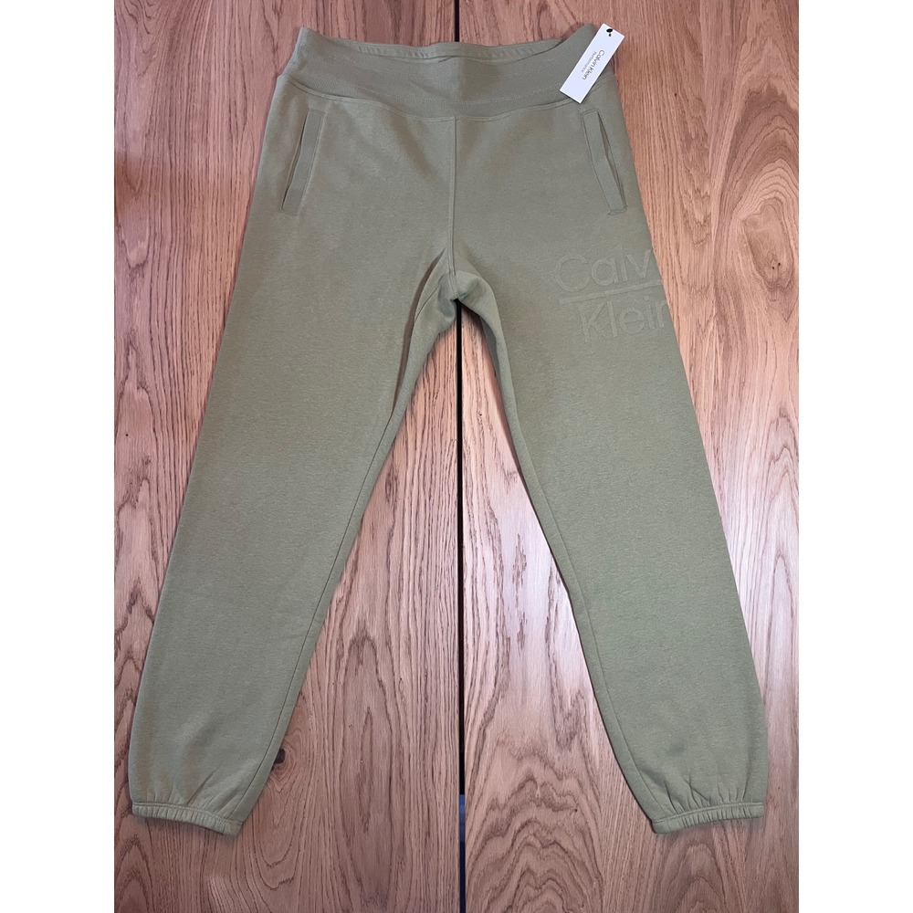 Calvin Klein Performance Joggers Womens Large Green Fleece Sweatpants Athleisure
